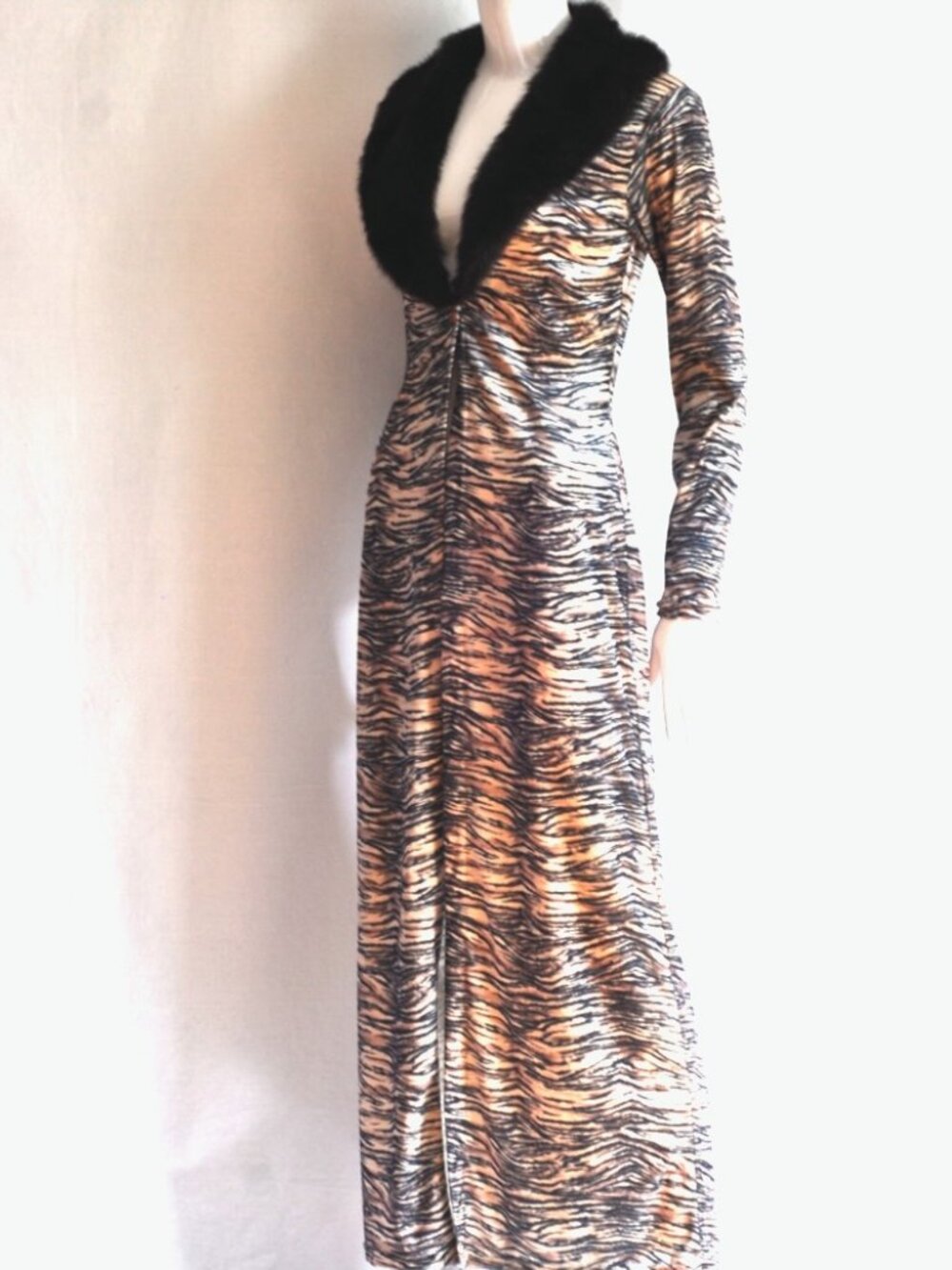 Exelia Paris 1990's Lightweight Velour Tiger Print Maxi Coat - France